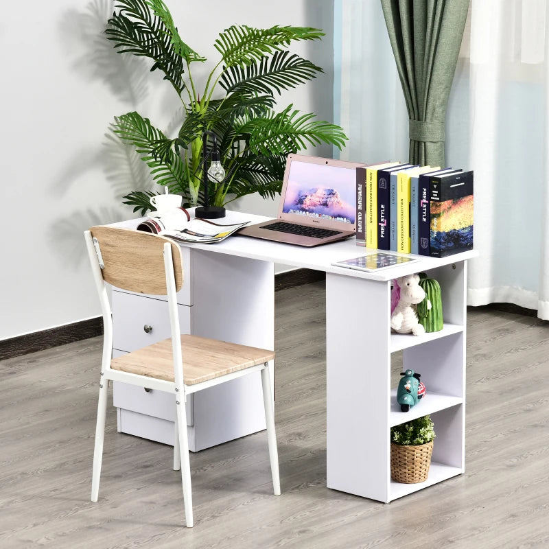 Computer Desk for Bedroom and Office with Drawer Unit and Wooden Storage Shelves 120x49x72cm White - Borgè