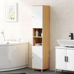 Bathroom Cabinet with 2 Cabinets and Open Shelves, Adjustable Internal Shelves, 30x30x166 cm, White and Wood
