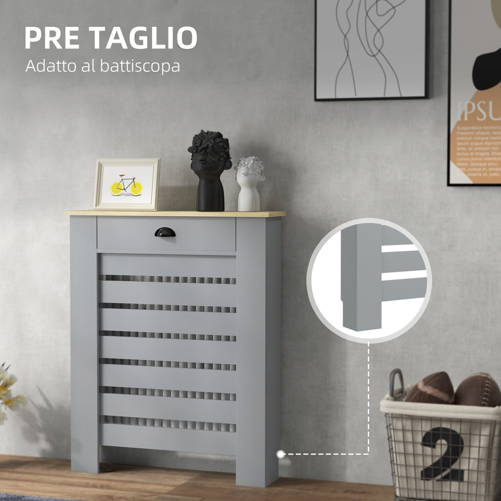Slatted MDF Radiator Cover, Grid Radiator Cover with Drawer, 78x19x95.5 cm, Grey