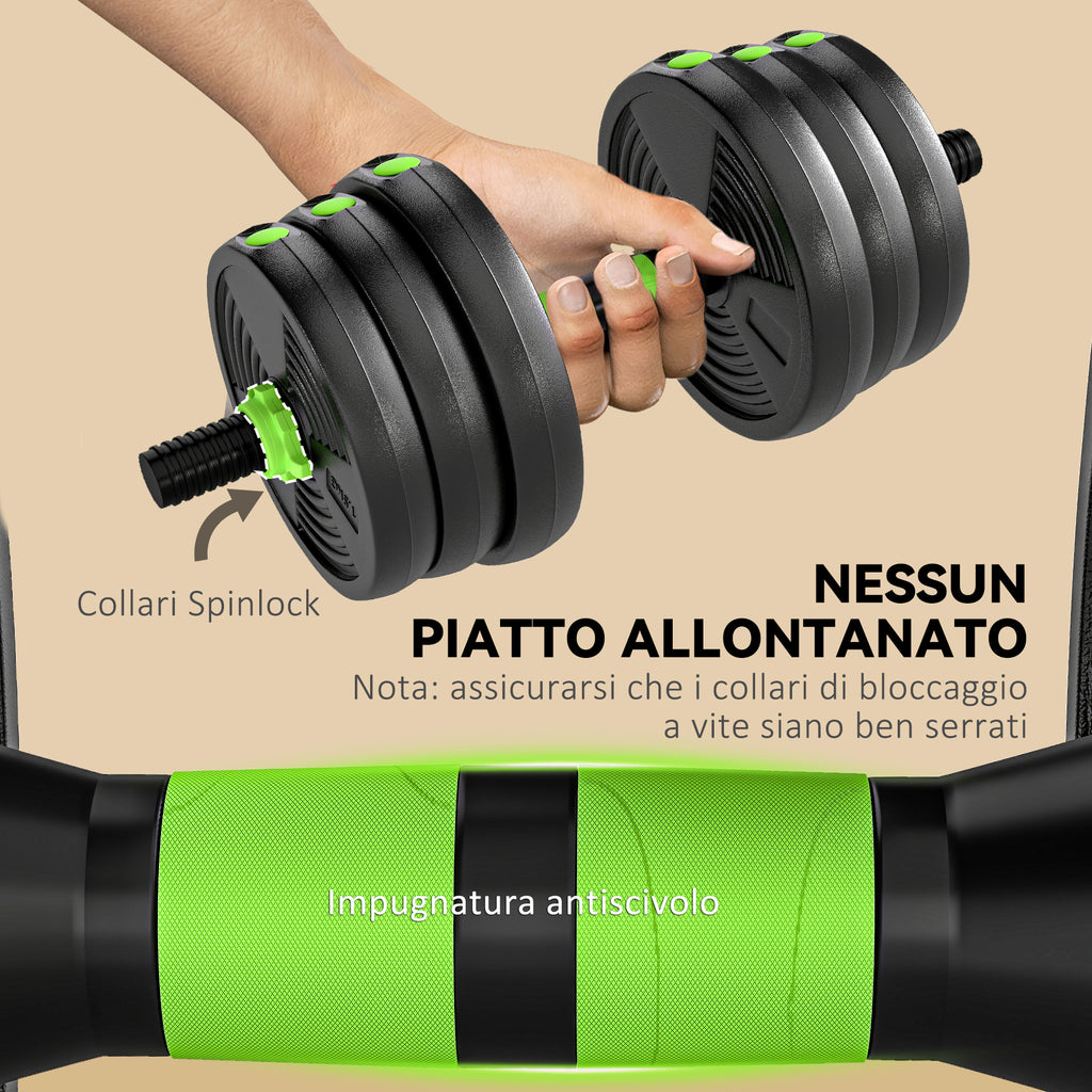 SPORTNOW 3-in-1 Barbell Set with 16 Weight Plates and Non-Slip Handle, 140x20x20 cm, Green