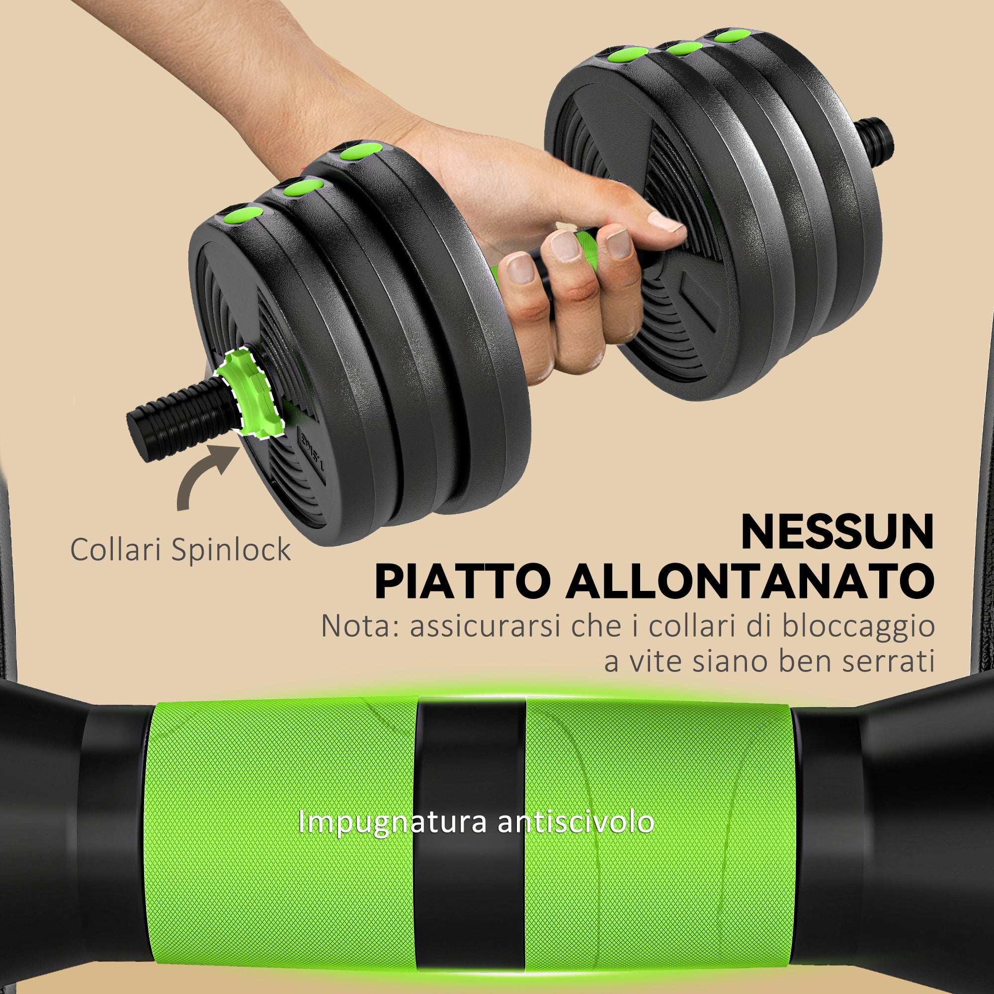 SPORTNOW 3-in-1 Barbell Set with 16 Weight Plates and Non-Slip Handle, 140x20x20 cm, Green