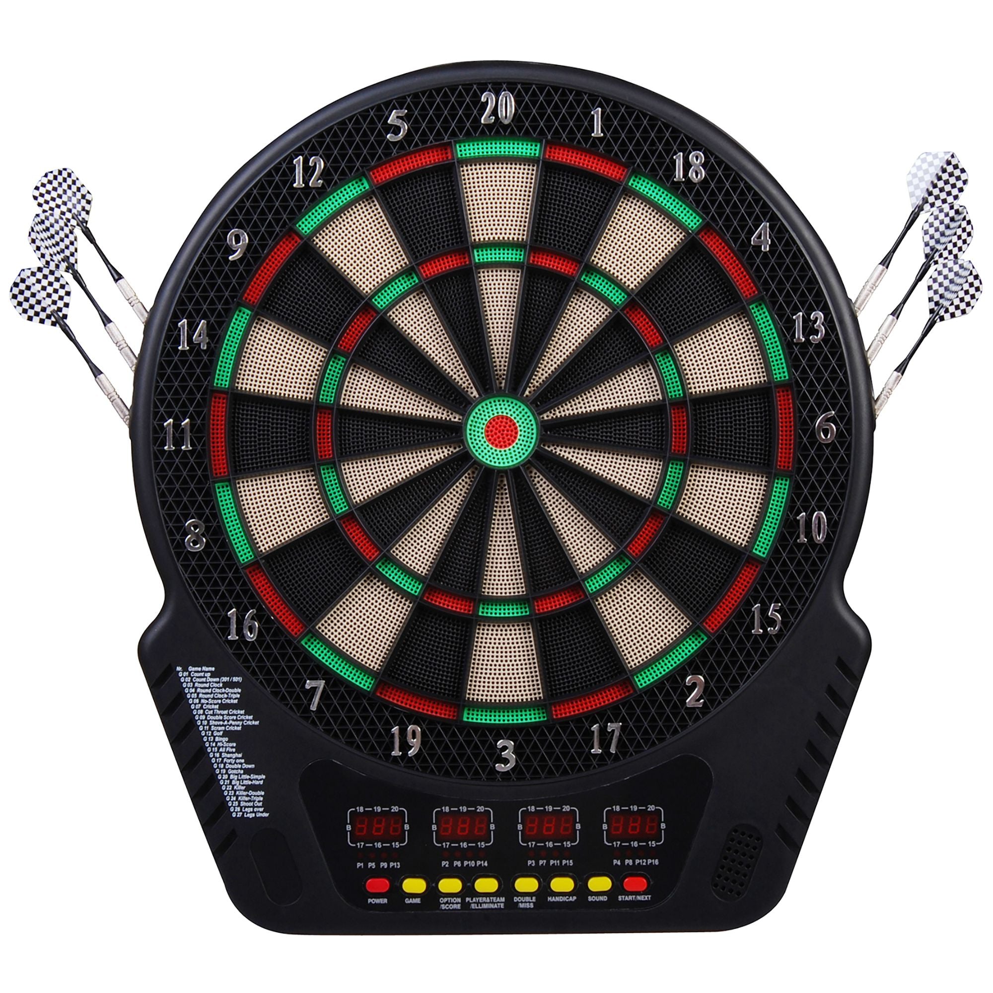 HOMCOM Dartboard with 6 Darts, Power Supply, 4 LED Displays and 27 Games, Made of ABS and PP, 44x51.5x3.2 cm, Black