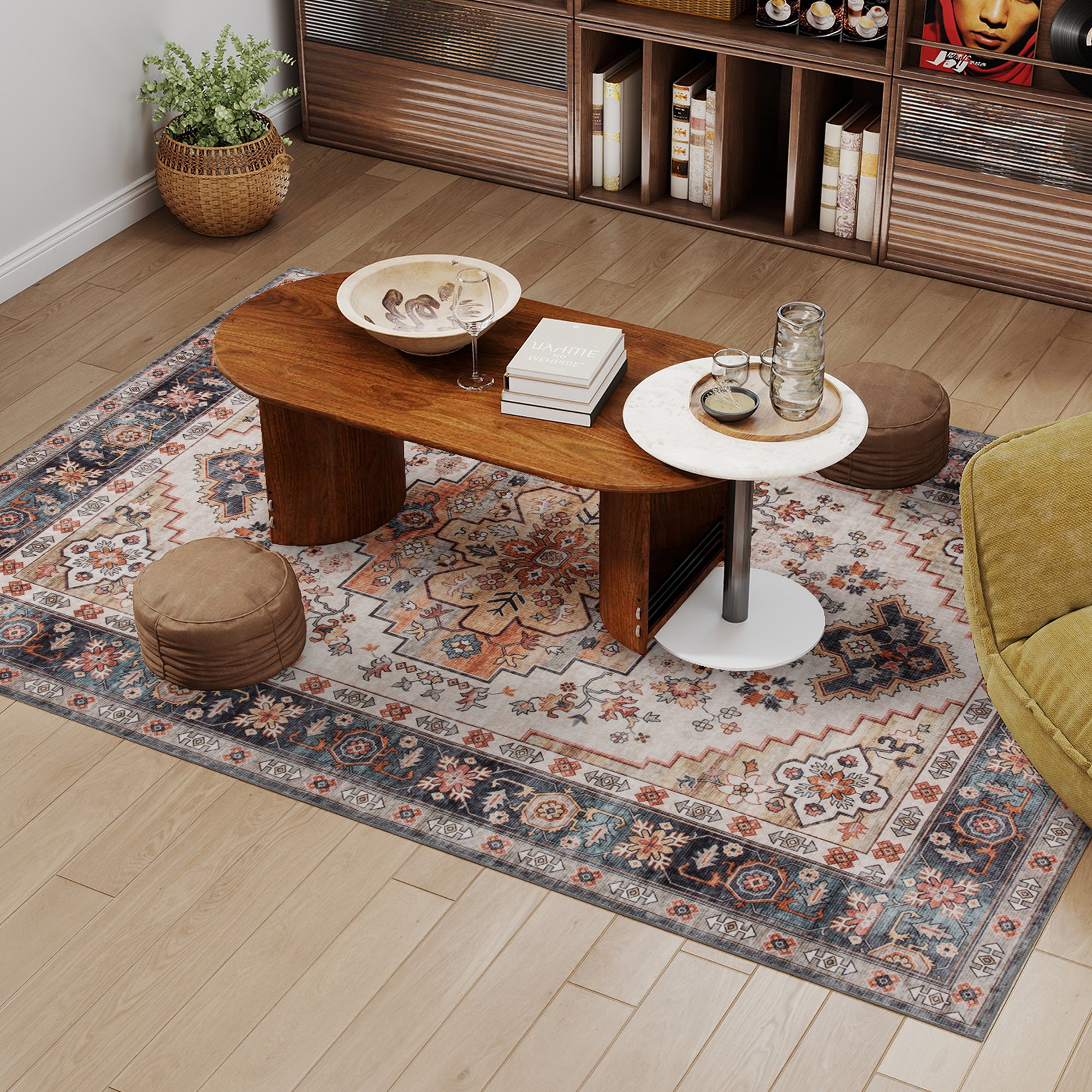 Bohemian Rug Non-Slip and Washable Short Pile for Living Room and Bedroom, 230x160 cm, Brown