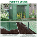 Outsunny PE and Steel Garden Greenhouse with 4 Stakes, 2 Windows and Reinforced Cover, 200x77x148-169cm