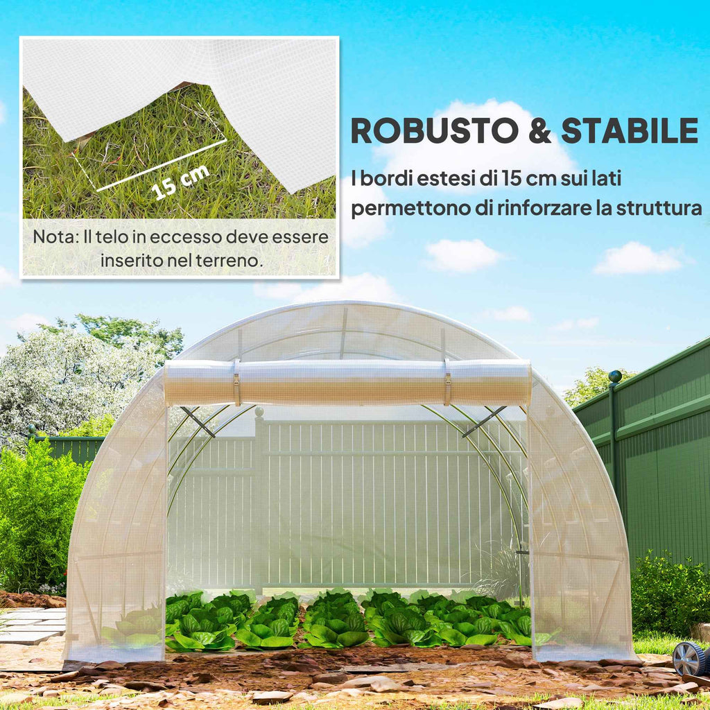 Outsunny PE Greenhouse Cover with 8 Windows, Roll-Up Door and Buried Edges, 4x3x2 m, White