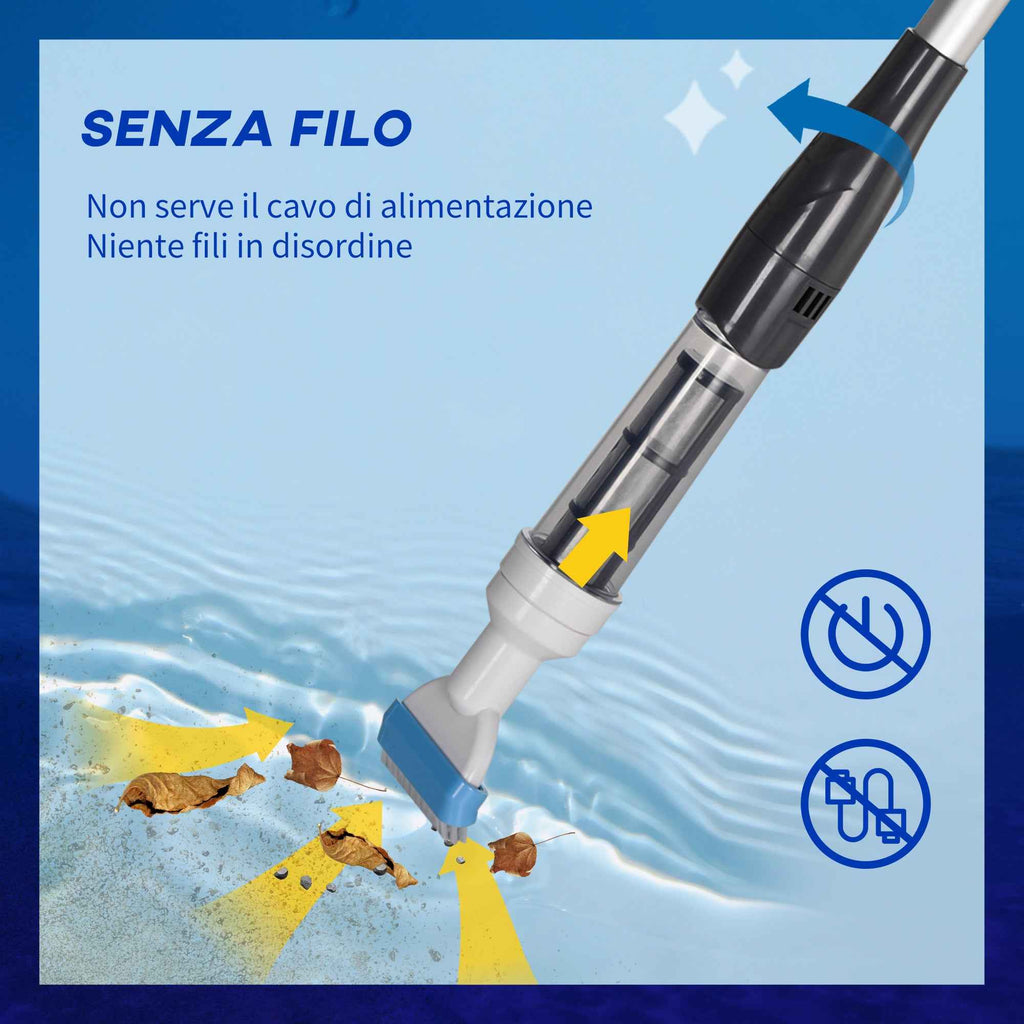 Outsunny Portable and Cordless Pool Vacuum Cleaner with 3-Tier Pole, Ø6x106-162 cm, Blue and White
