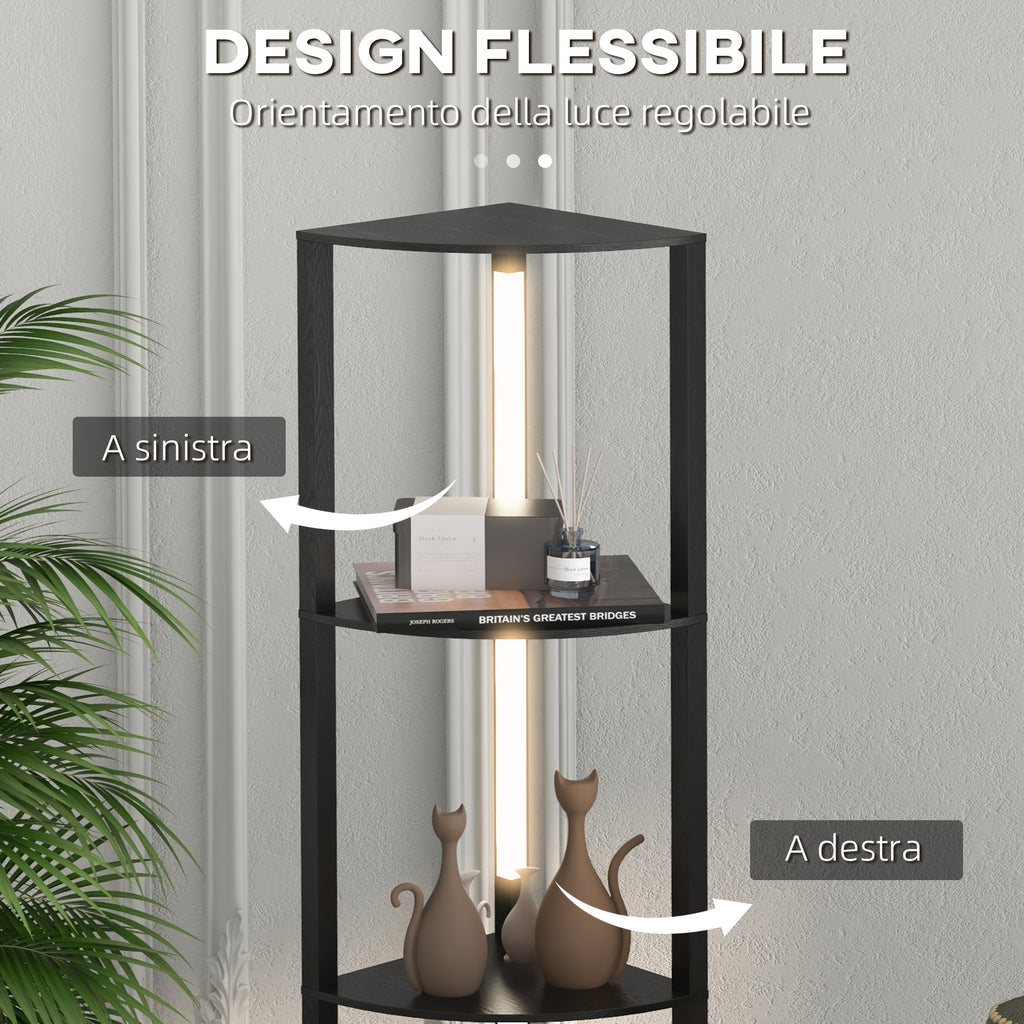 MDF Column Floor Lamp with 4 Shelves and 3000K LED Lighting, 41x29.5x163.5 cm, Black