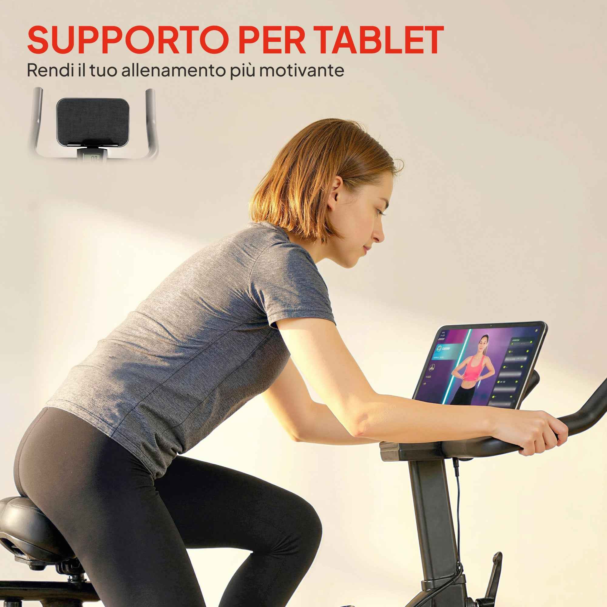 SPORTNOW Adjustable Magnetic Exercise Bike with LCD Display and Tablet Holder, Made of Steel and ABS, 103x49x98-112 cm, Black