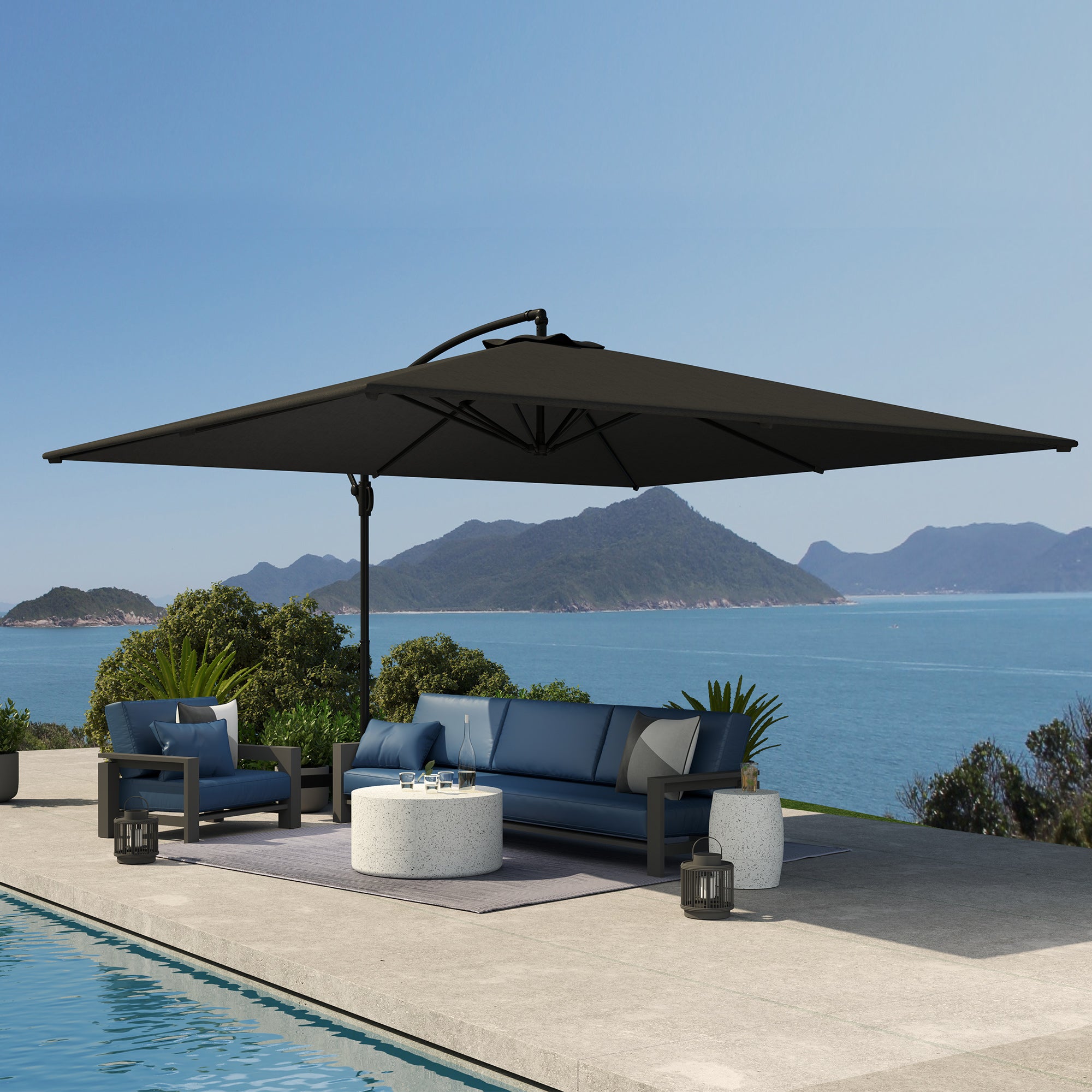 Garden Umbrella with Arm 3.6x3.9 m 360° Swivel and Tilting, Crank Opening, Gray