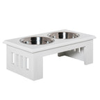 Raised Dog Bowls for Small and Medium Dogs, MDF Stand with 2 Steel Bowls, White
