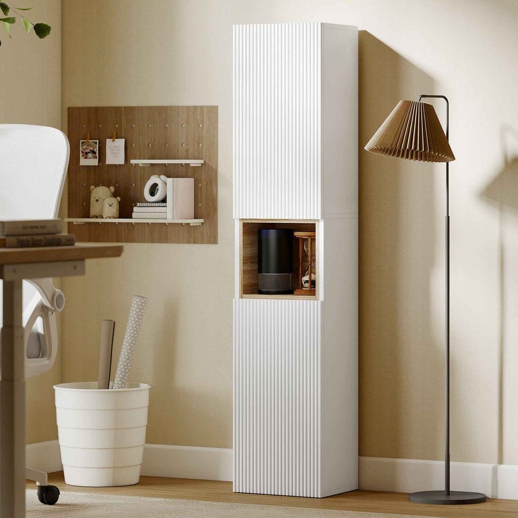 HOMCOM 2-Door Bathroom Cabinet with Open Space and Adjustable Shelves, Wooden, 30x24x140 cm, White