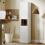 HOMCOM 2-Door Bathroom Cabinet with Open Space and Adjustable Shelves, Wooden, 30x24x140 cm, White