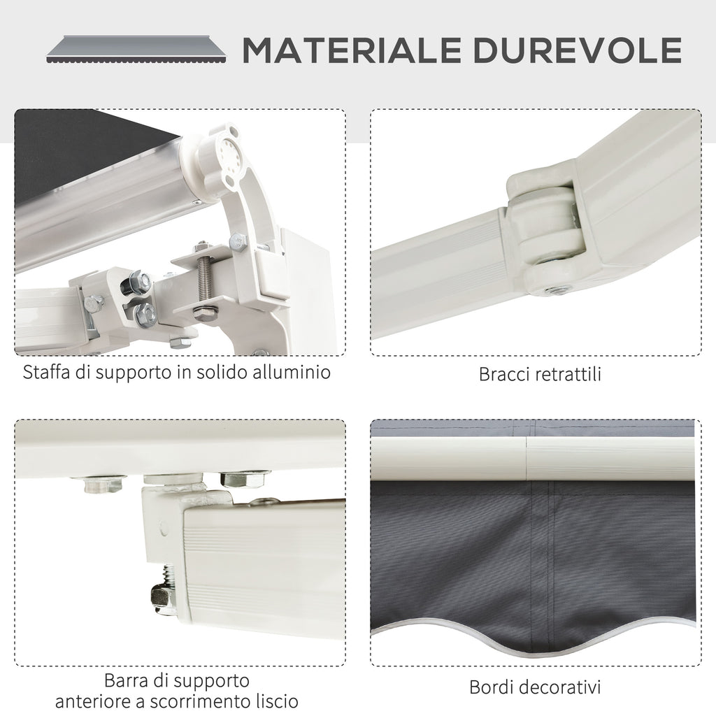 Manually Roll Up Outdoor Awning in Aluminum and Polyester, 2.5x2 m, Gray and White
