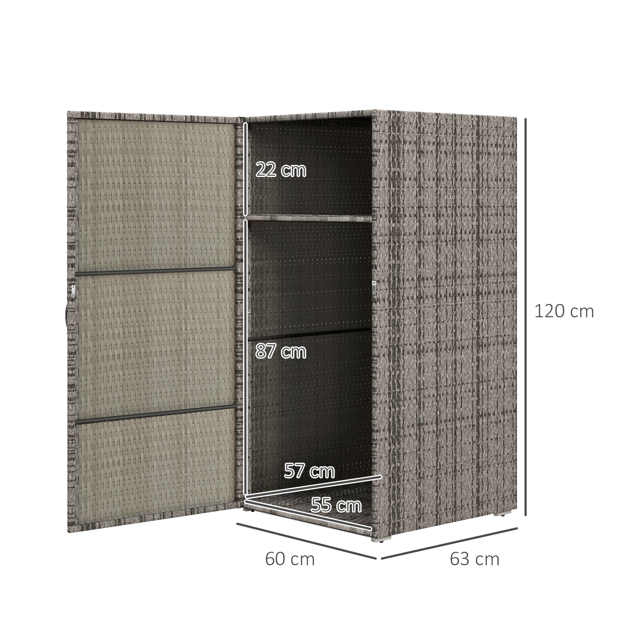 Outsunny garden wardrobe in Rattan pe with 2 rooms, 60x63x120cm, gray - Borgè