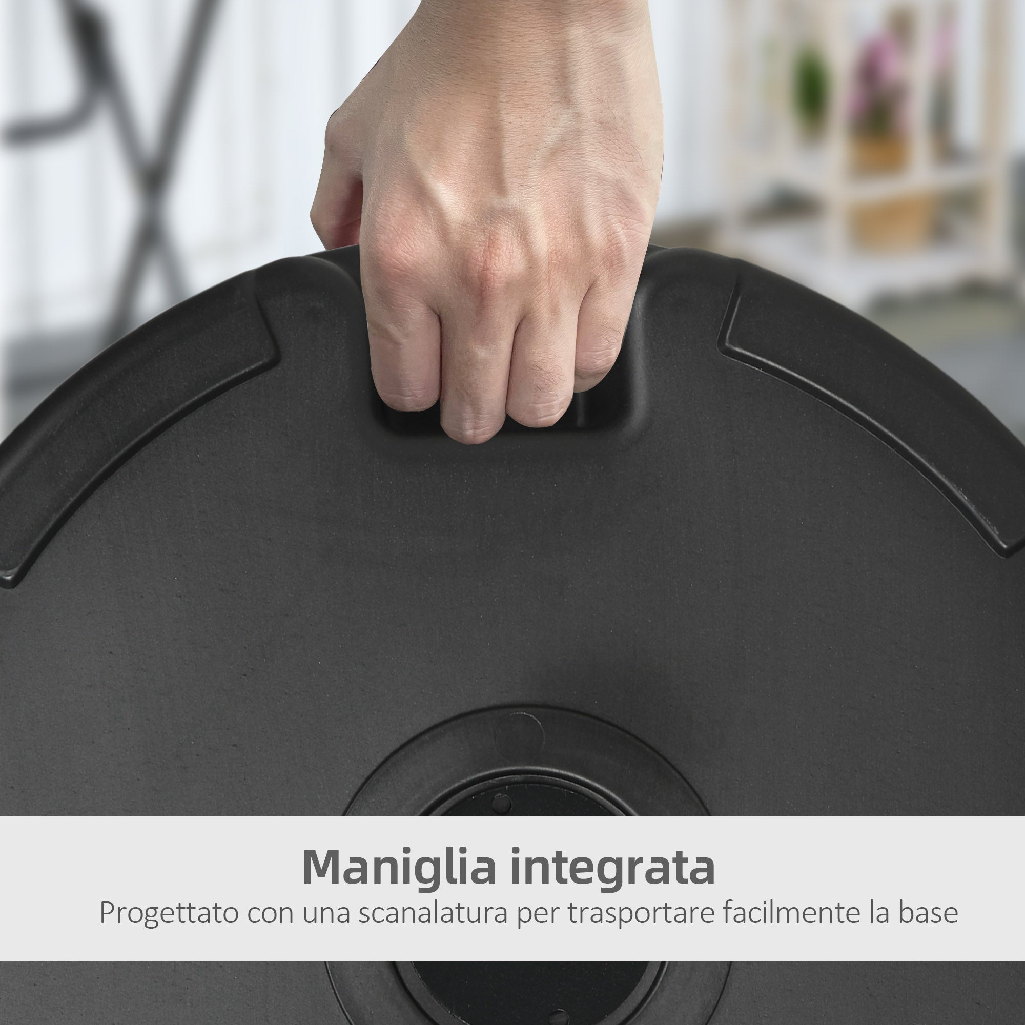 Round Plastic Umbrella Base Fillable with Water and Sand for 38-48 mm Poles, Ø56 cm, Black