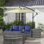 Decentralized Garden Umbrella with Cross Base and Crank Opening, 294x193cm, Beige