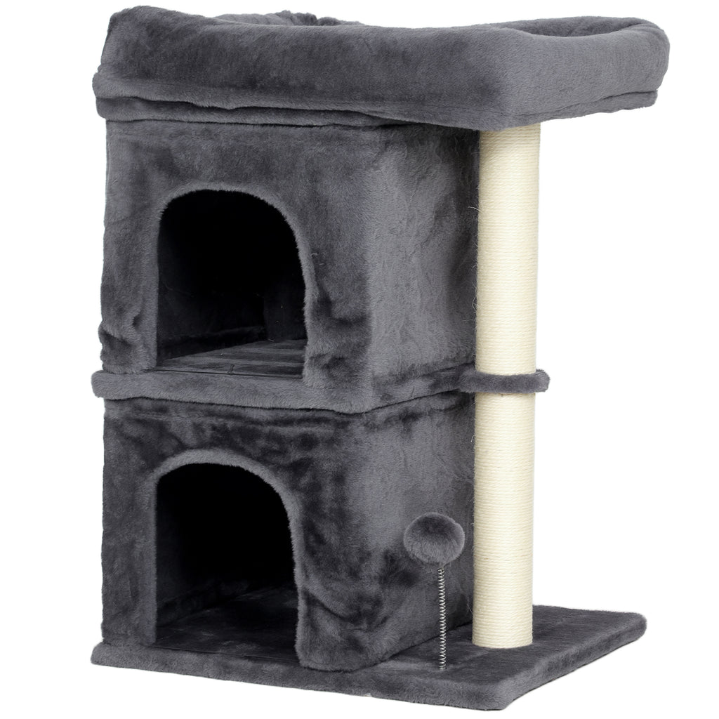 Cat Tower for Cats up to 7 kg with 2 Houses and Bed, Sisal Pole and Plush Cover, Dark Grey