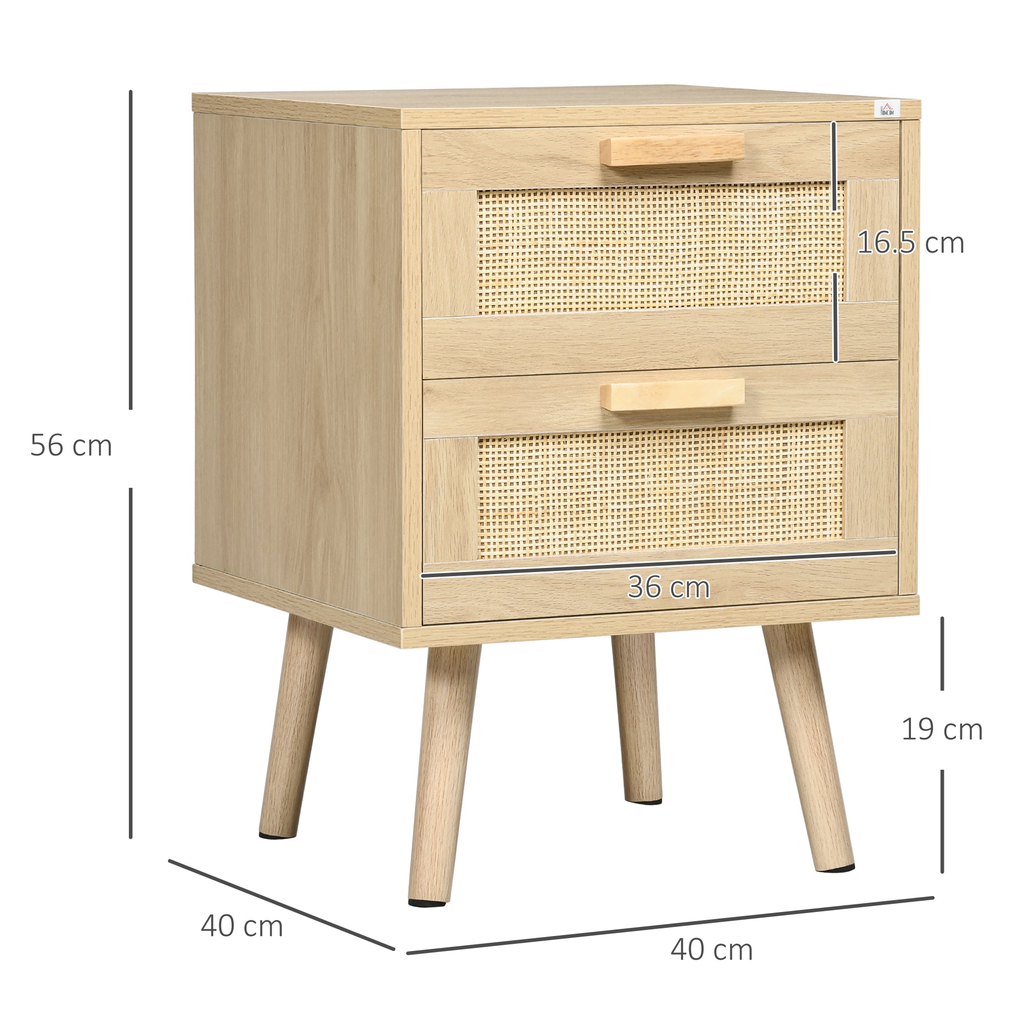 Homcom Set 2 Bedroom Bedroom Boho style with 2 drawers, 40x40x56cm, natural wood - Borgè