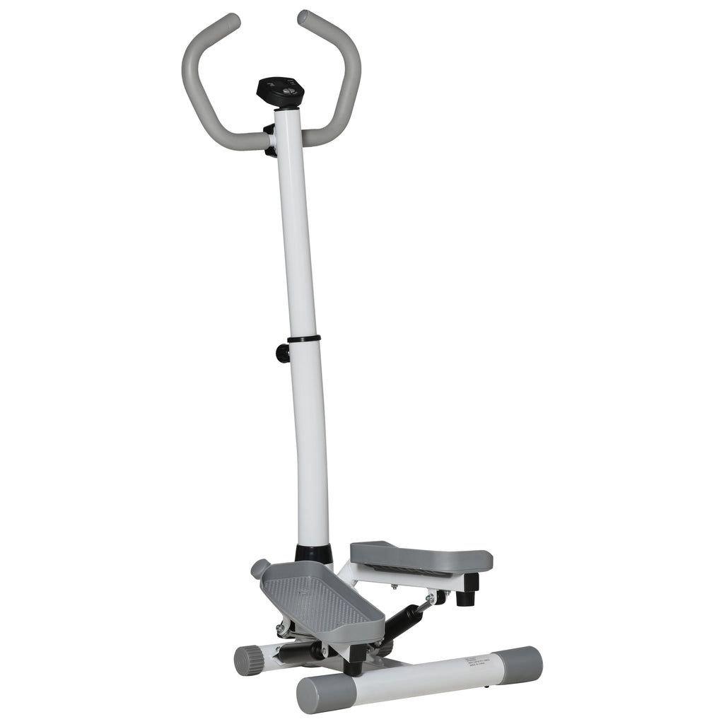 Stepper with LCD Monitor, Adjustable Handlebar and Elastic Bands, Made of Steel and ABS, White and Grey
