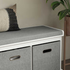 Wooden Shoe Bench with 3 Drawers and Fabric Seat for 3 Pairs of Shoes, 105x35x47 cm, White