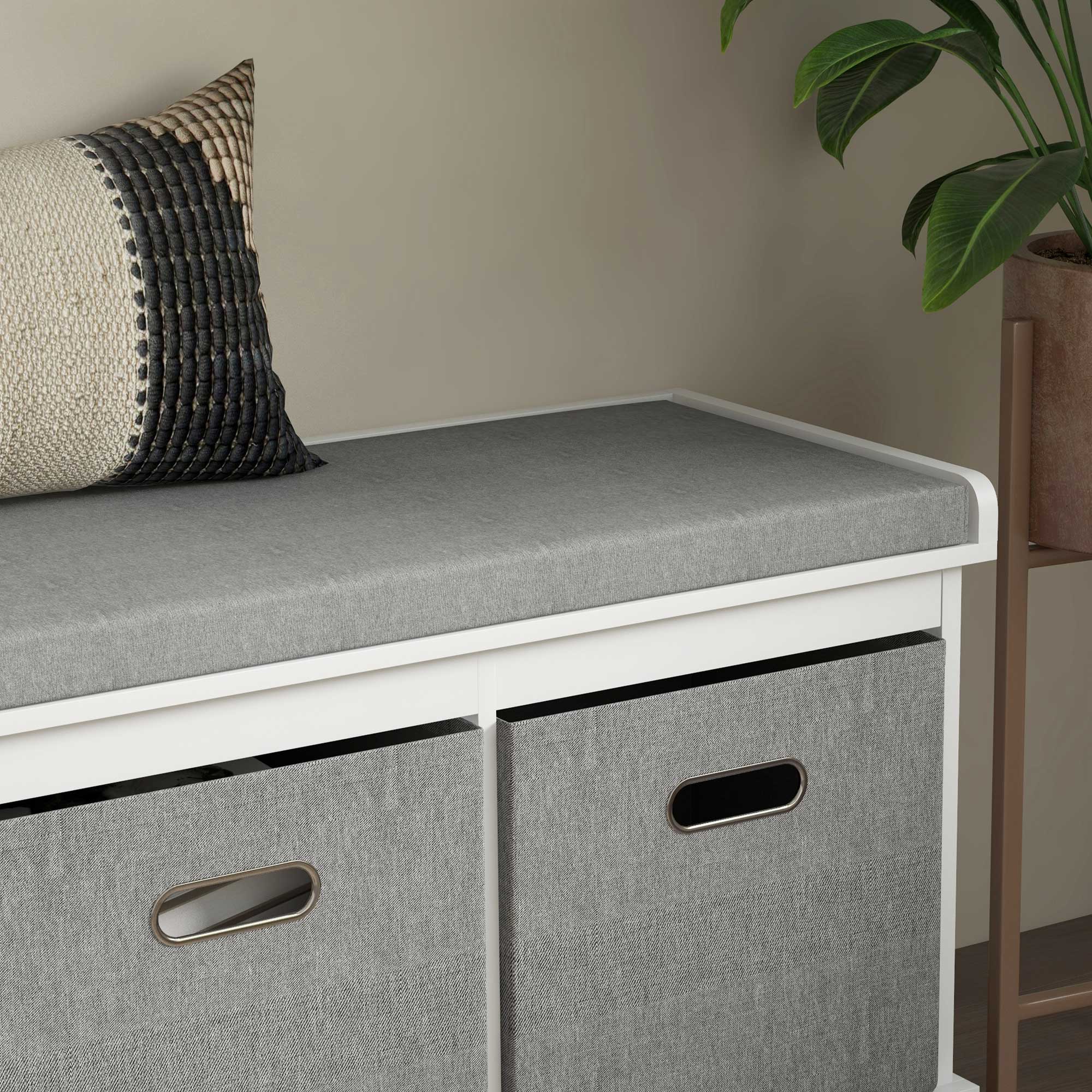 Wooden Shoe Bench with 3 Drawers and Fabric Seat for 3 Pairs of Shoes, 105x35x47 cm, White