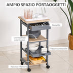 Kitchen Trolley Food Cart with Drawer, 2 Shelves and Pull-Out Tray, 37x37x76cm, Grey