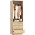 Wardrobe with Clothes Rail, Open Shelf and 3 Drawers, in Wood, 60x48.5x185 cm, Teak color