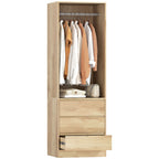 Wardrobe with Clothes Rail, Open Shelf and 3 Drawers, in Wood, 60x48.5x185 cm, Teak color