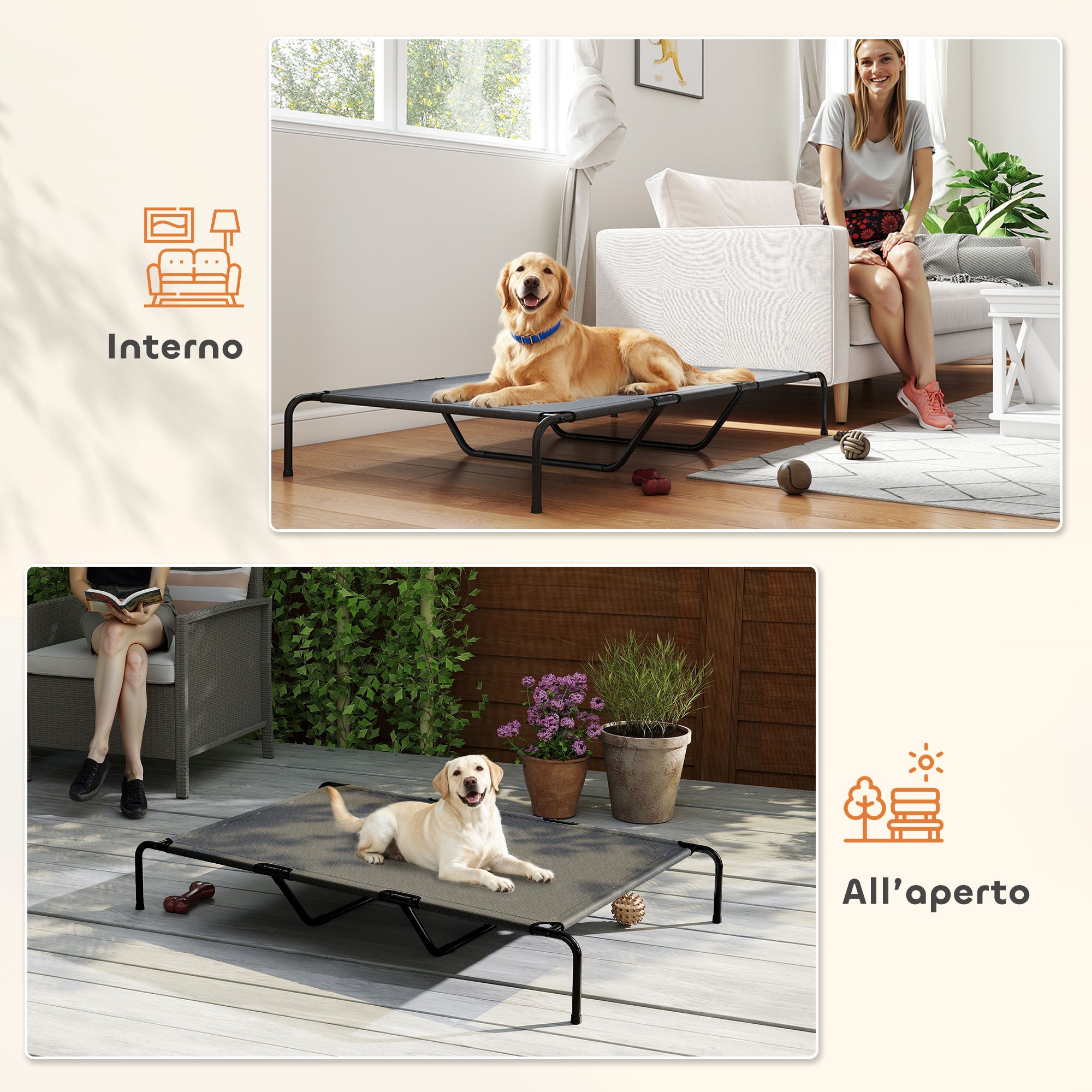 PawHut Raised Outdoor Dog Bed for Large Dogs, Made of Steel and Breathable Mesh, 152 x 94 x 23 cm, Grey