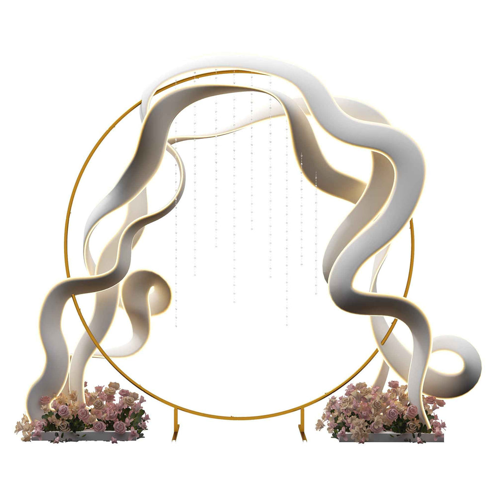 Outsunny Steel Garden Arch, Round Wedding Arch for Balloons and Climbing Plants for Ceremonies, Birthdays and Events, 222x60x224 cm, Gold