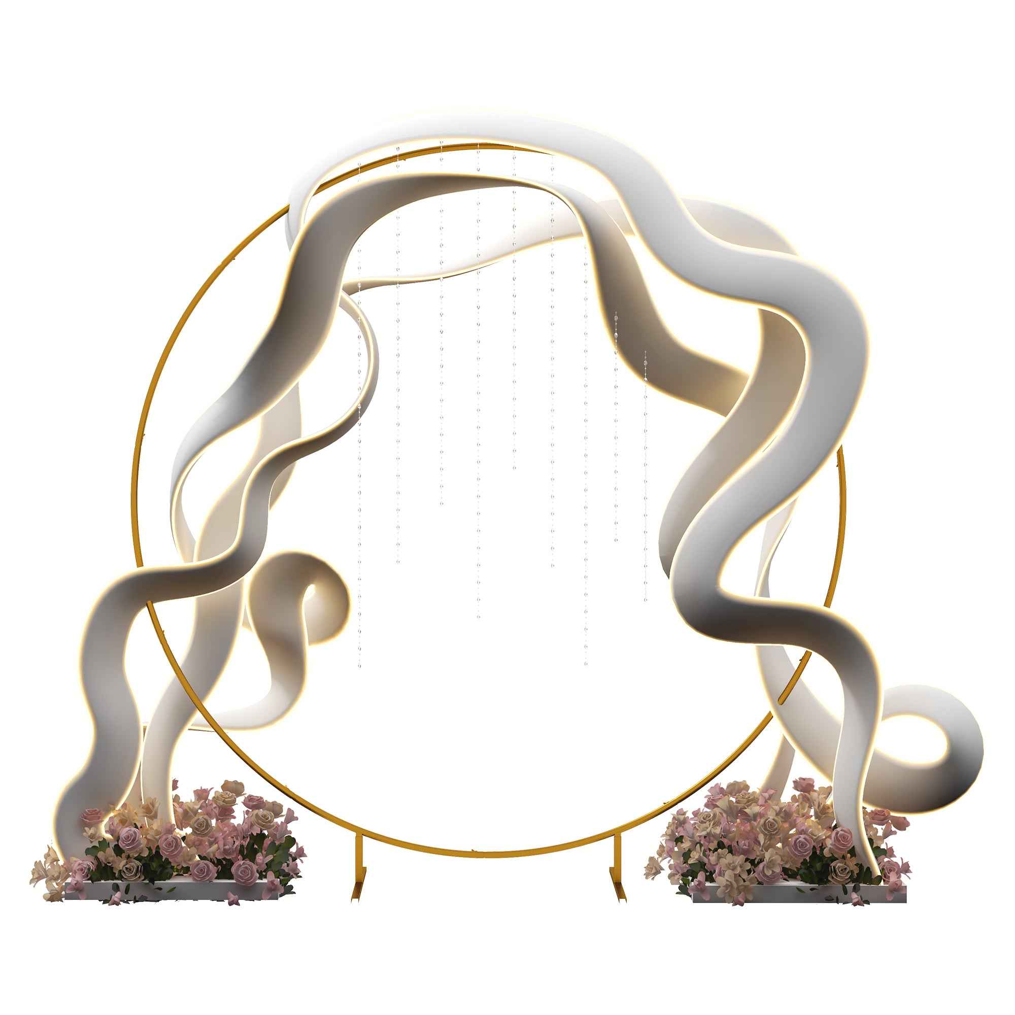 Outsunny Steel Garden Arch, Round Wedding Arch for Balloons and Climbing Plants for Ceremonies, Birthdays and Events, 222x60x224 cm, Gold