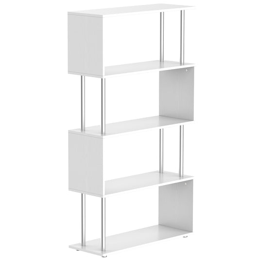 4-Shelf Bookcase Modern Design in Wood and Metal, Bookcase Shelf for Living Room, Study, Office, 80x30x145cm White