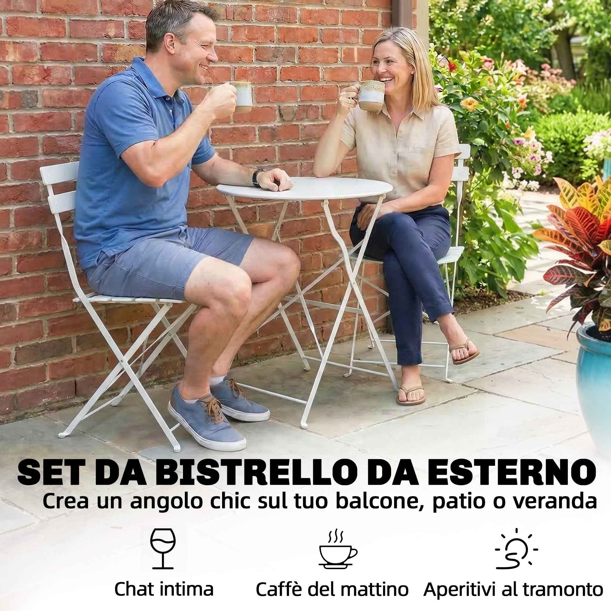 Outsunny Folding Outdoor Bistro Set with Table and 2 Chairs, White