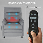 Recliner Chair with 8 Massage Points and 5 Modes, Footrest, Heating, Velvet Fabric, Grey