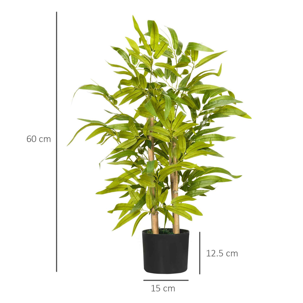 HOMCOM 60cm High Artificial Bamboo Plant in Green Polyester and PP with Cement Pot Ø15x12.5cm