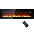 Electric Fireplace 1800W Adjustable with Remote Control, in Steel and Tempered Glass, 152.4x15.8x45 cm, Black
