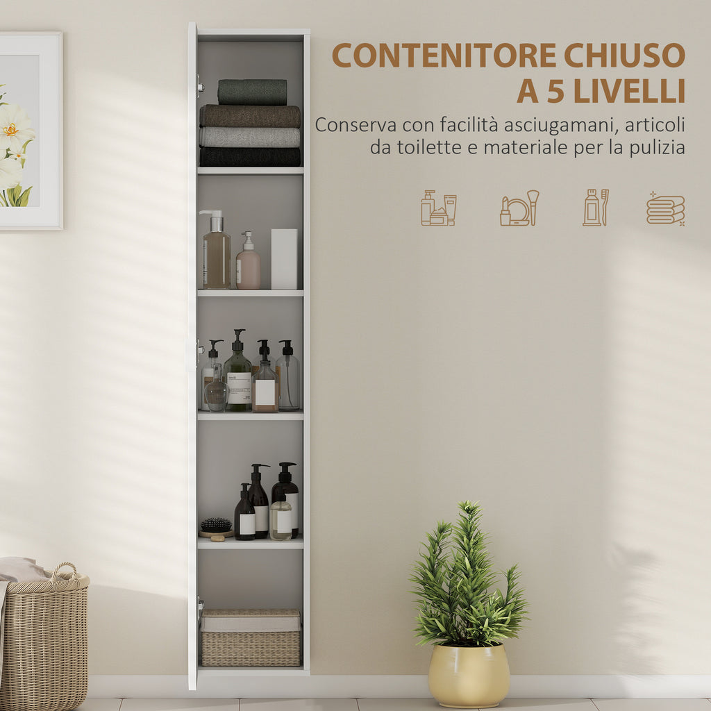 Wall-Mounted Bathroom Cabinet with Adjustable Shelves and Soft-Close Closure, 30x31.5x160 cm, White