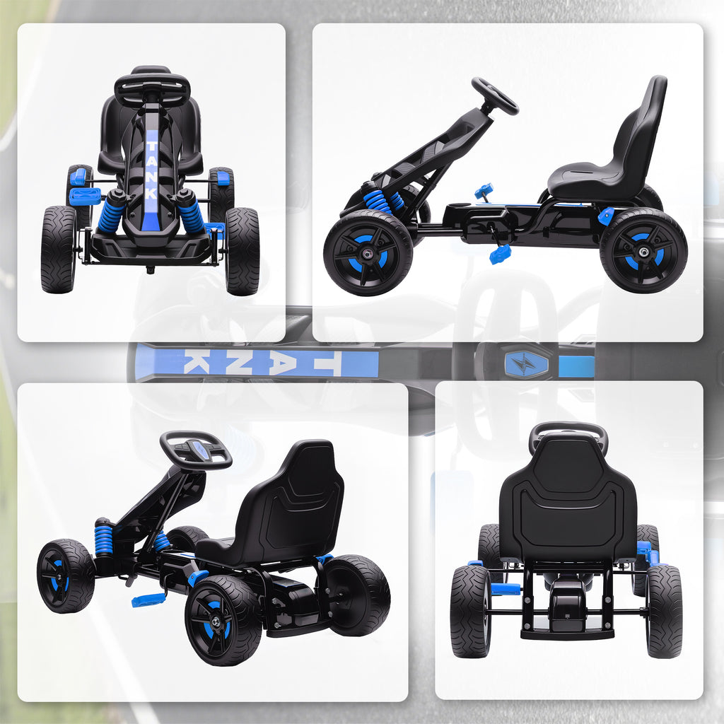 AIYAPLAY Pedal Go Kart for Kids Ages 3-6, 50kg Load Capacity, with Cup Holder and Non-Slip EVA Wheels, Blue