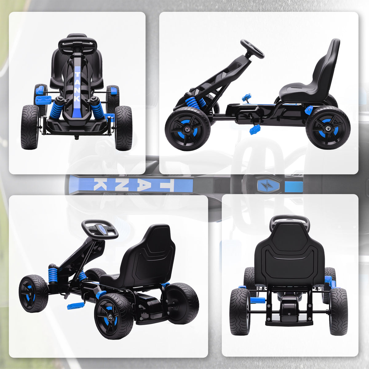 AIYAPLAY Pedal Go Kart for Kids Ages 3-6, 50kg Load Capacity, with Cup Holder and Non-Slip EVA Wheels, Blue