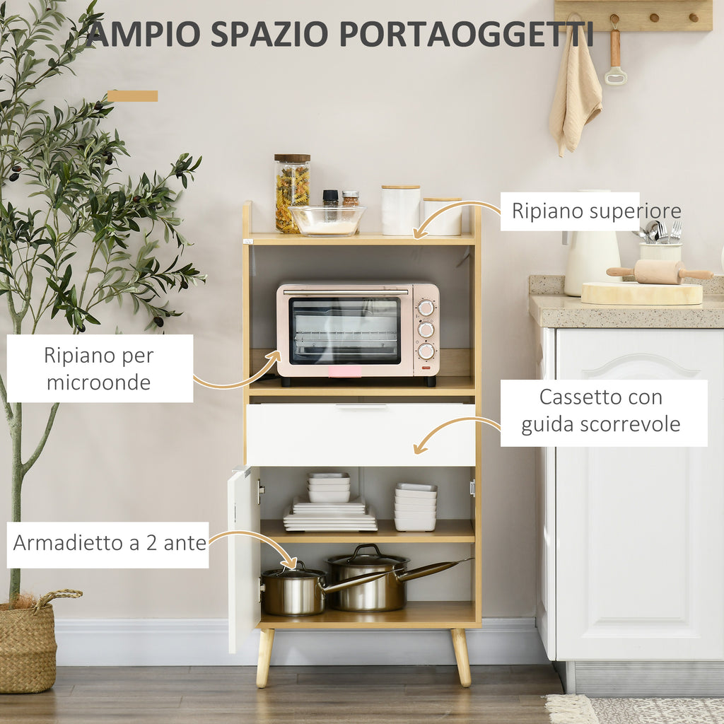 Chipboard Microwave Cabinet with Top Shelf, Sliding Drawer and Cabinet, 58x40x118 cm