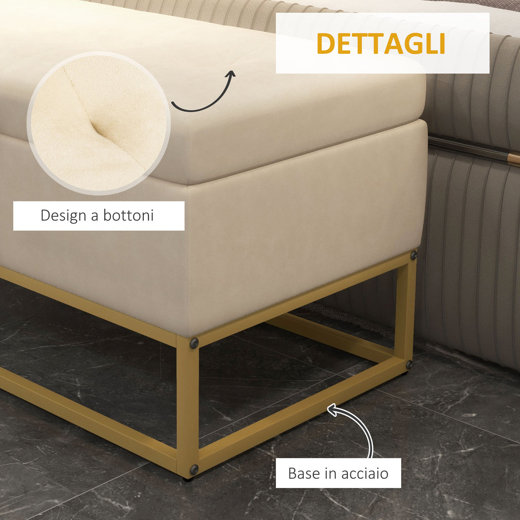 Rectangular Storage Bench with Padded Seat and Steel Legs, 110x44x49 cm, Beige