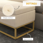Rectangular Storage Bench with Padded Seat and Steel Legs, 110x44x49 cm, Beige