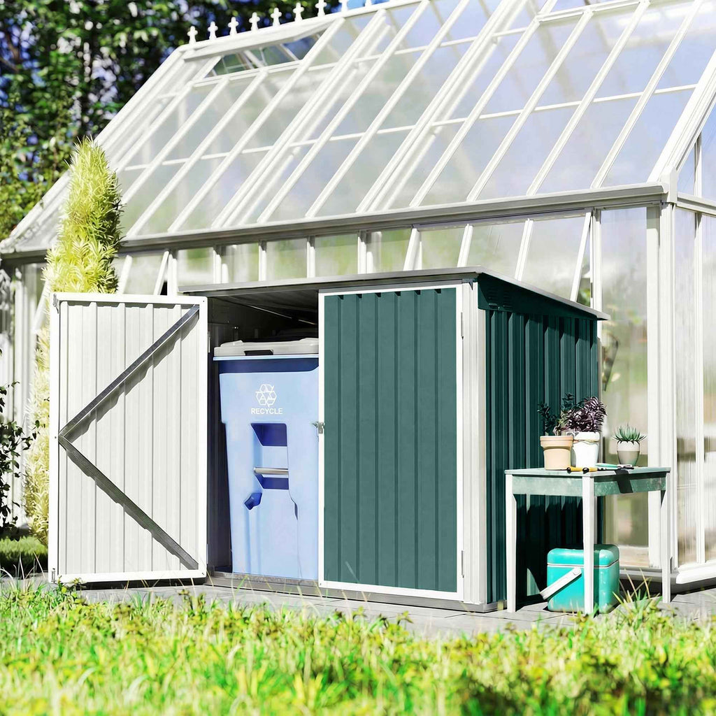 Outsunny Outdoor Steel Garbage Can Shed with Double Door