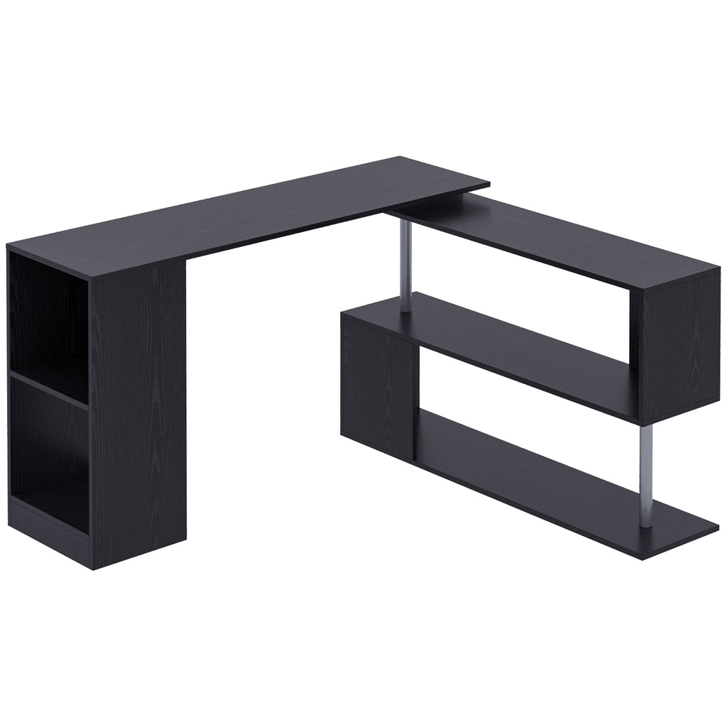 Space-Saving Corner Desk with S-Shaped Shelf, Modern Wooden Desk, 140x120x78 cm, Black