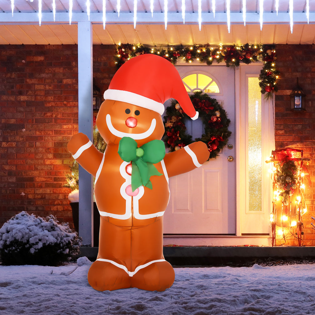 183cm Inflatable Gingerbread Man with Built-in LED Lights, Outdoor Christmas Decoration