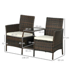 Outsunny garden set in Rattan with 2 modern chairs and coffee table, 138x60x87 cm, brown - Borgè