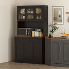 Tall Kitchen Sideboard with 4 Cabinets, 2 Drawers and Central Top, 100x40x180 cm, Black