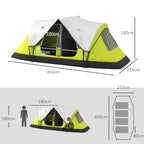 Outsunny 4-person Camping Tent with 2 Separate Spaces, in Polyester and Fiberglass, 450x215Px180 cm, Green - Borgè