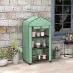 Outsunny Mini Garden Greenhouse with PE Cover, 3 Shelves and Wheels, 69x49x130cm, Green - Borgè