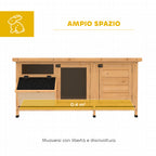 PawHut Outdoor Wooden Rabbit Hutch with Asphalt Roof, House, Trays and Feeder, 112x50x54 cm, Yellow